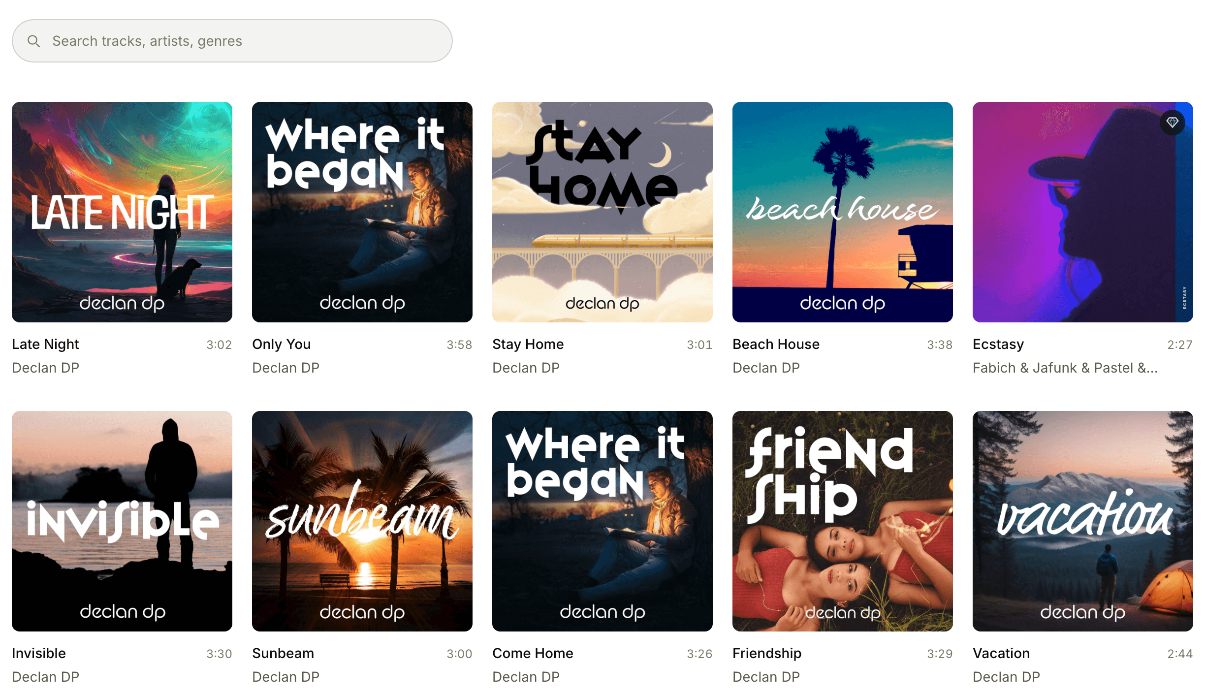 Tracks in the YourVid licensing catalog