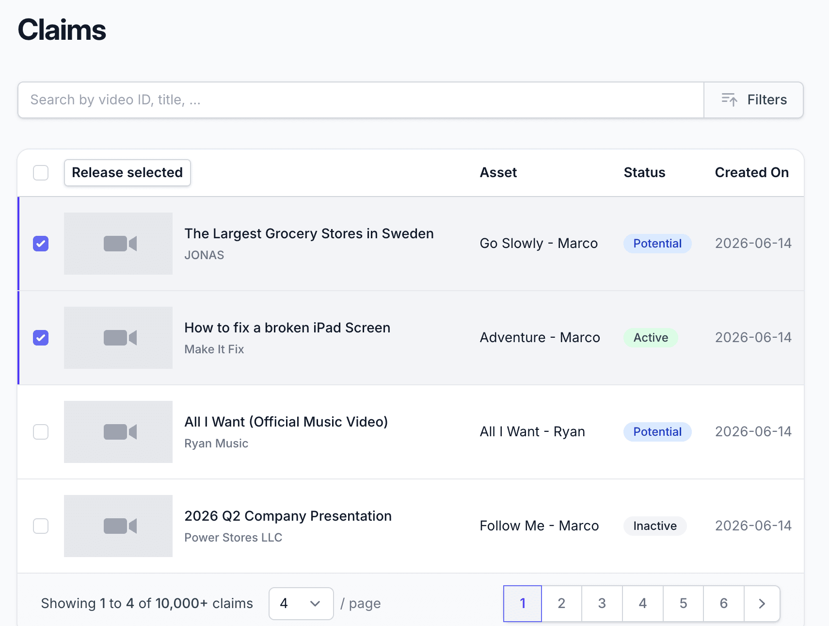 Content ID claims management